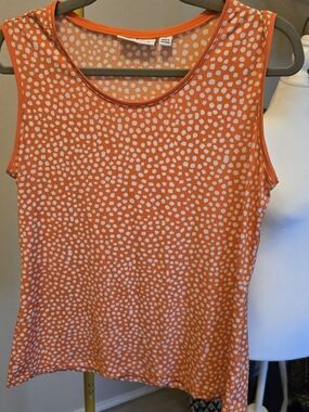 Susan Graver Orange and White Polka Dot Sleeveless Tank